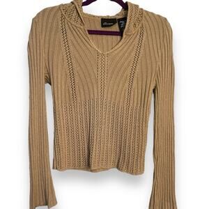 No Boundaries Hooded Mixed Knit Sweater Women's Medium Jrs Lightweight Y2K Boho